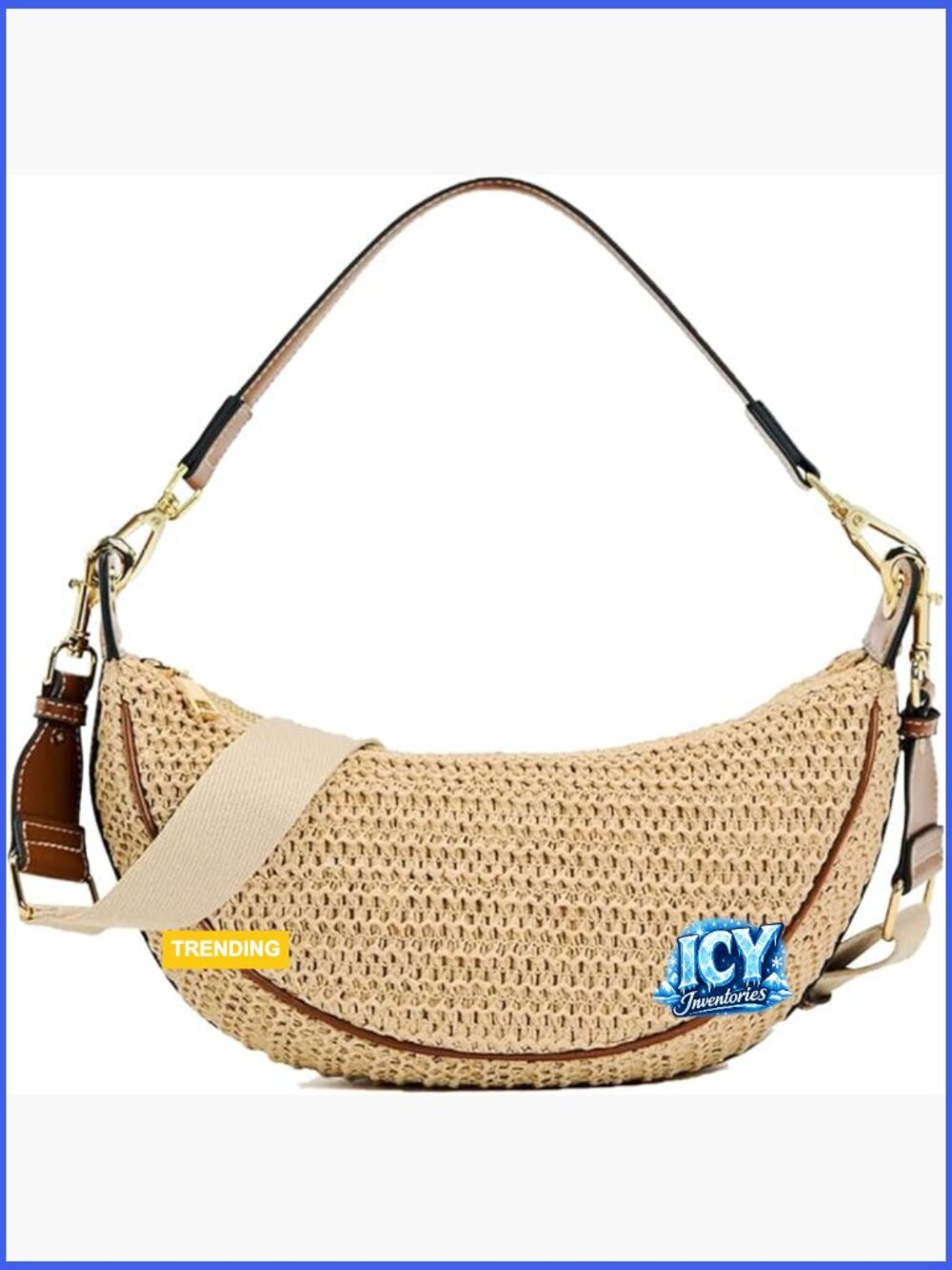 Straw Crossbody Bag Crescent Woven Shoulder Handbag Hobo Purse with Adjustable
